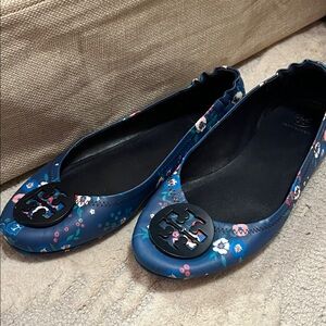Tory Burch Navy Floral Flats